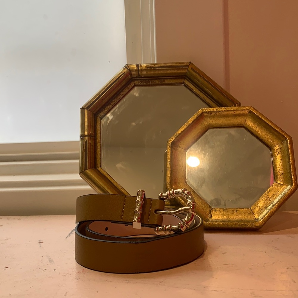 H&M gold faux bamboo buckle w camel leather belt